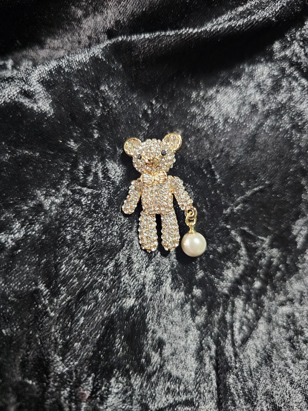 Gold Teddy Bear Crystal Brooch with Pearl Charm - Kids Accessories